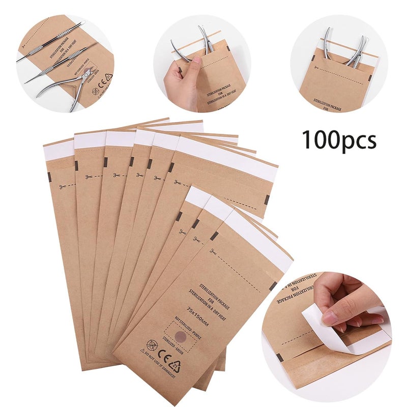 Misforu Store 100PCS 2.9x5.9" Self-Sealing Cleaning Pouches,Dry Heat Autoclave Kraft Paper Cleaning Bags for Dentist Tools and Nail Art Supplies (100PCS 2.9x5.9") - Image 5